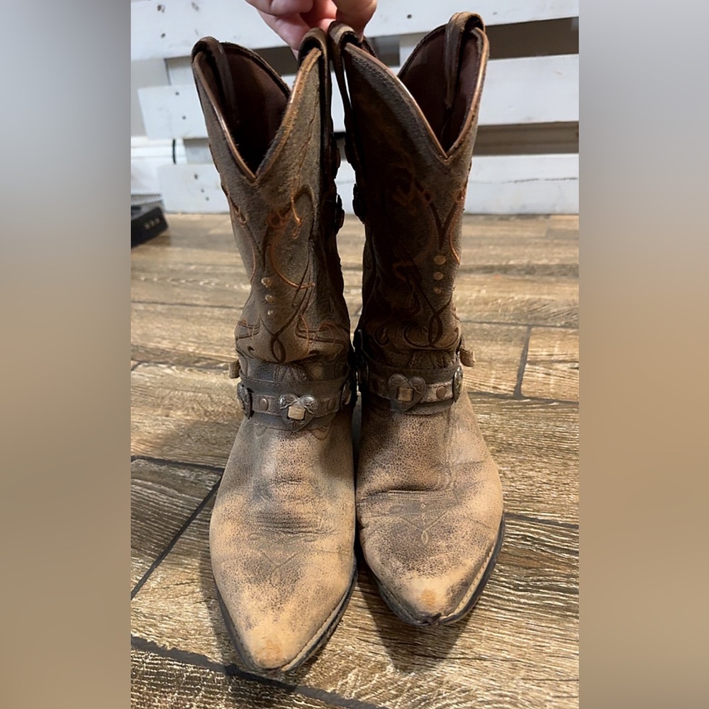 Durango RD4155 Crush Western Boots Womens 8.5 Brown Leather Concho Harness - Picture 2 of 3
